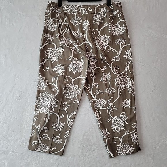 TALBOTS Womens Stretch Cotton Capri Pants Brown Floral Size 12 RN#73058 USA - Picture 5 of 12